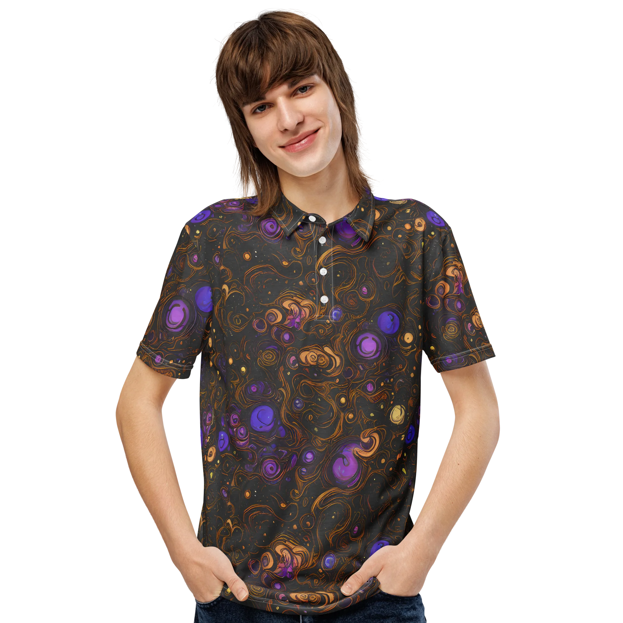 Gilded Gravity on Men's Slim Fit Polo Shirt — Front