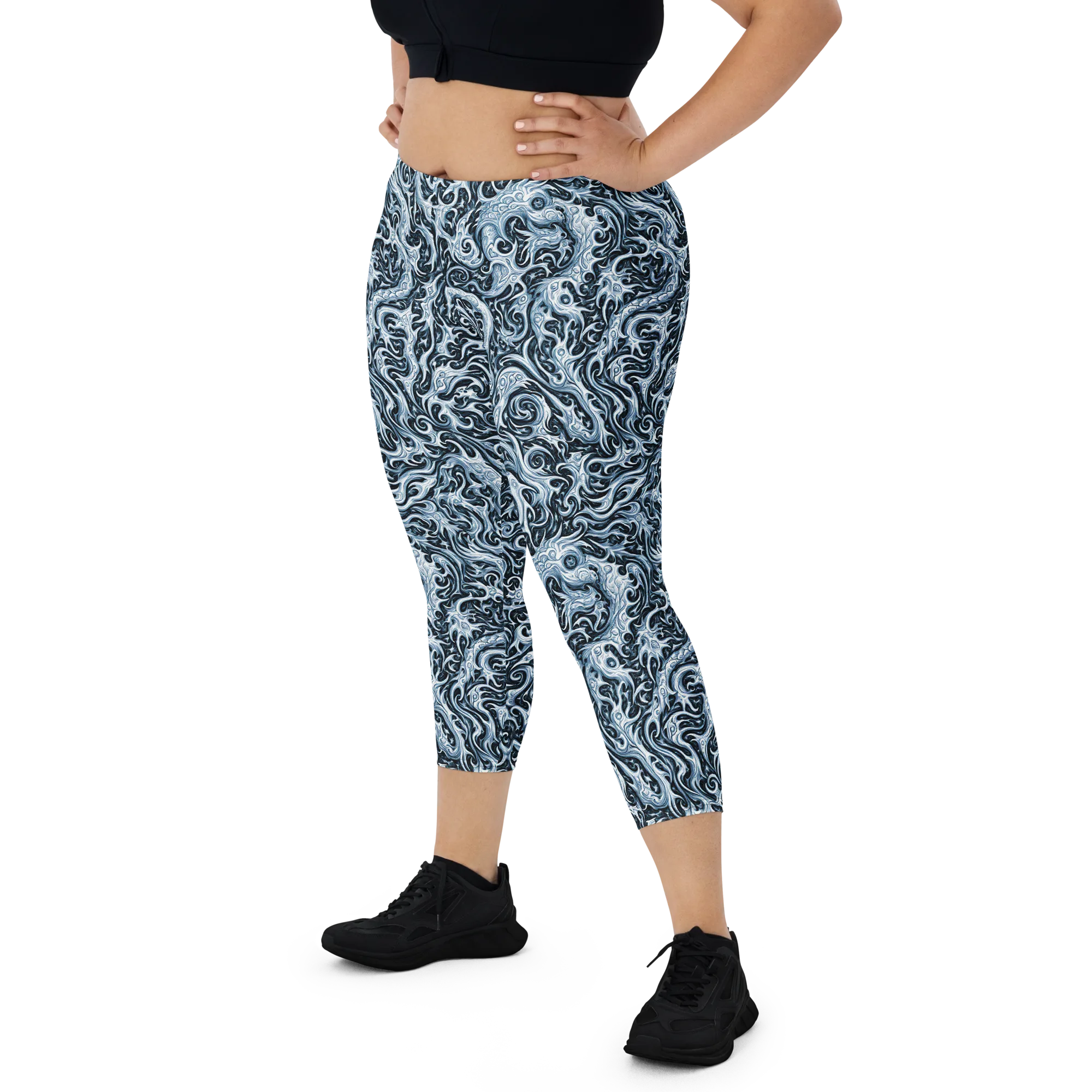 Midnight Arabesque on Capri Leggings — Front