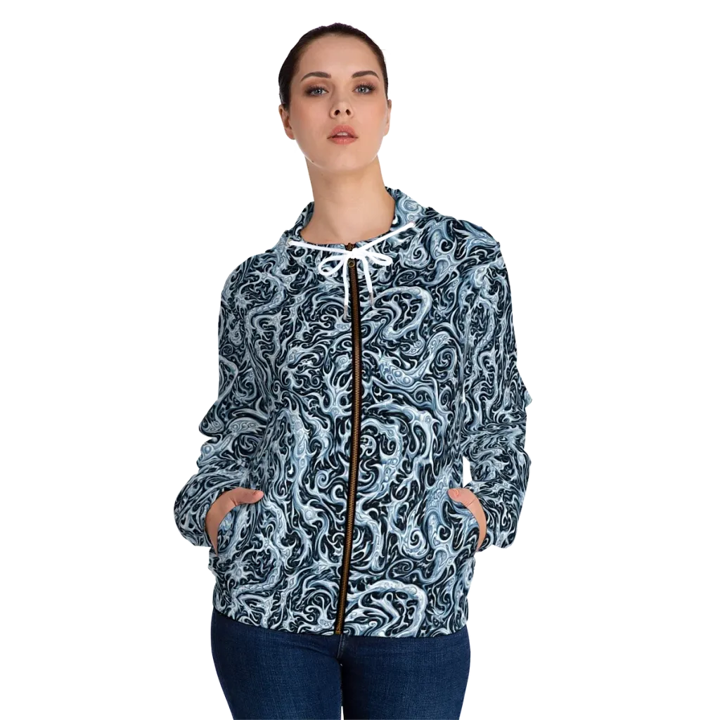 Midnight Arabesque on Women's Full-Zip Hoodie — Front On Person