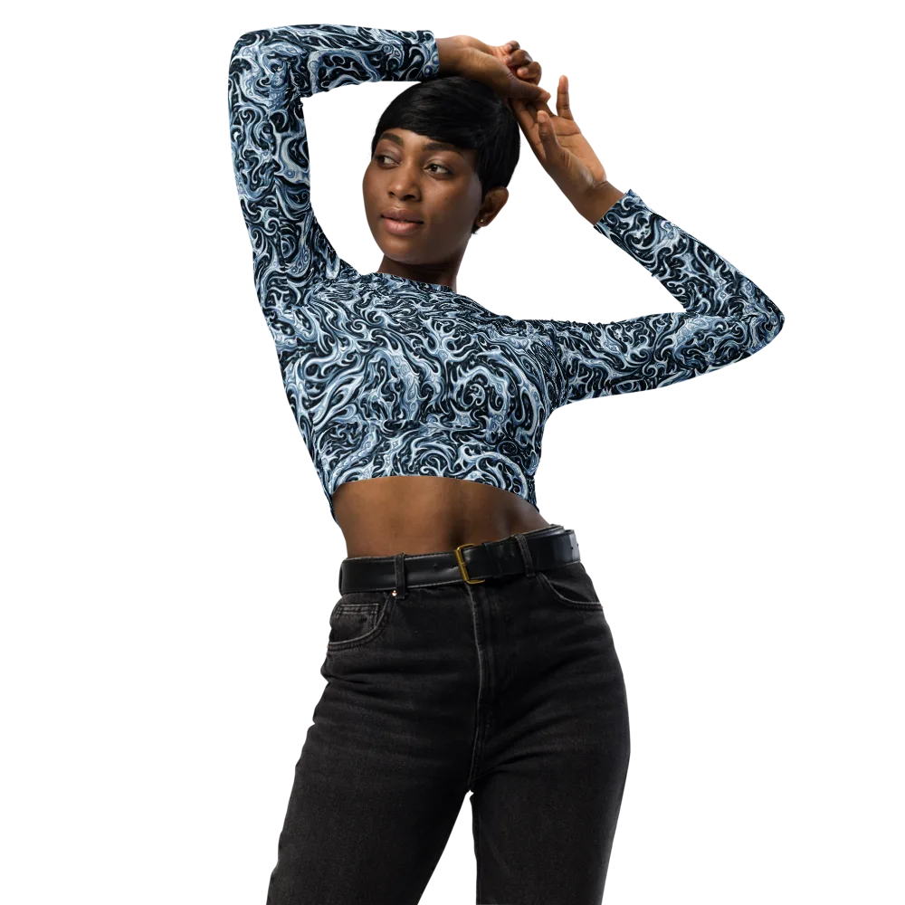 Midnight Arabesque on Long Sleeve Crop Top — Front