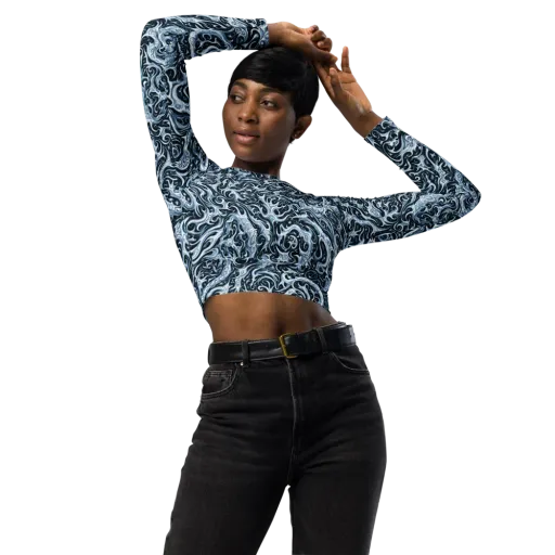 Midnight Arabesque on a Long Sleeve Crop Top