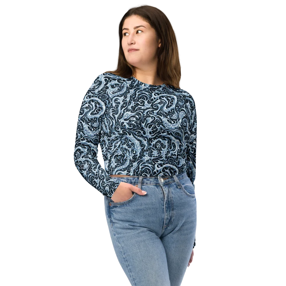 Midnight Arabesque on Long Sleeve Crop Top — Front