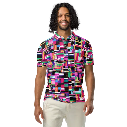 Neon Cityscape on a Men's Slim Fit Polo Shirt