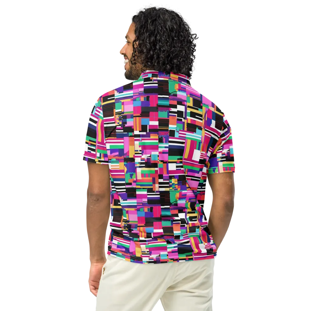 Neon Cityscape on Men's Slim Fit Polo Shirt — Back