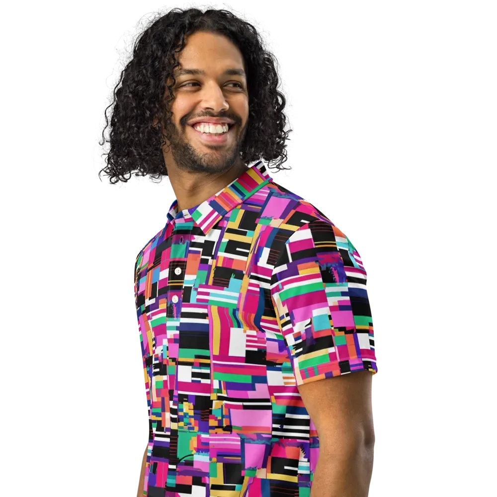 Neon Cityscape on Men's Slim Fit Polo Shirt — Left Front