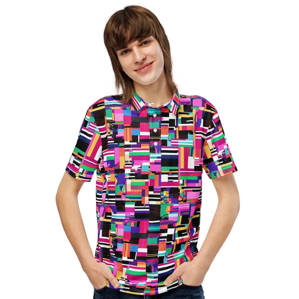 Neon Cityscape on Men's Slim Fit Polo Shirt — Front