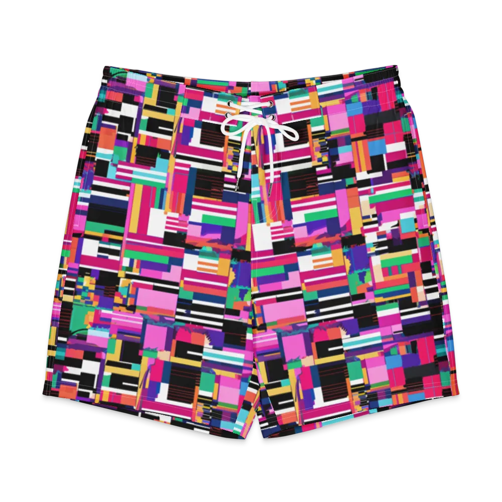 Neon Cityscape on Men's Board Shorts — Front