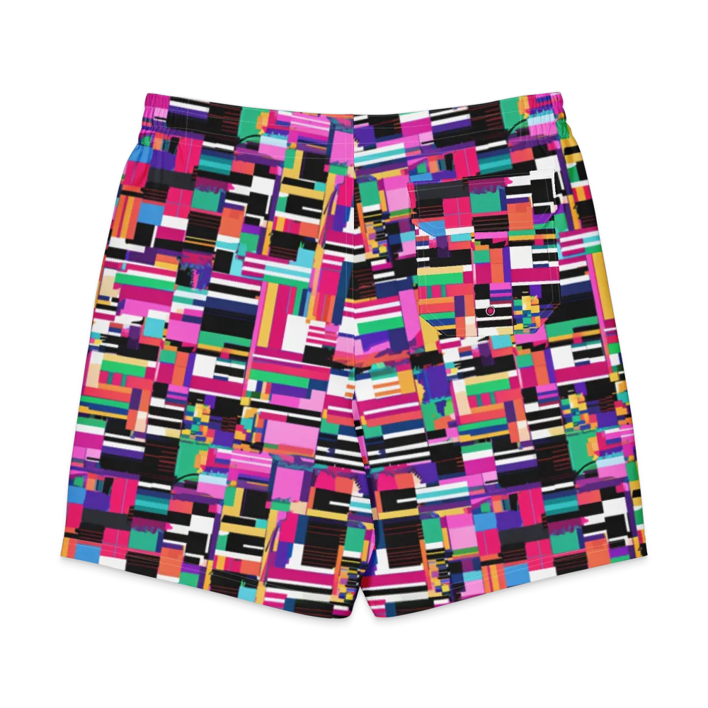 Neon Cityscape on Men's Board Shorts — Back