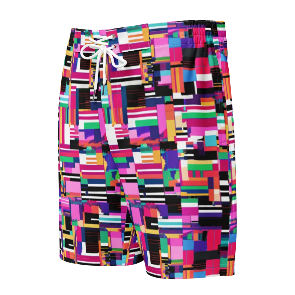 Neon Cityscape on Men's Board Shorts — Front