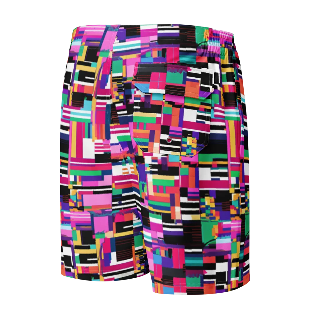 Neon Cityscape on Men's Board Shorts — Back