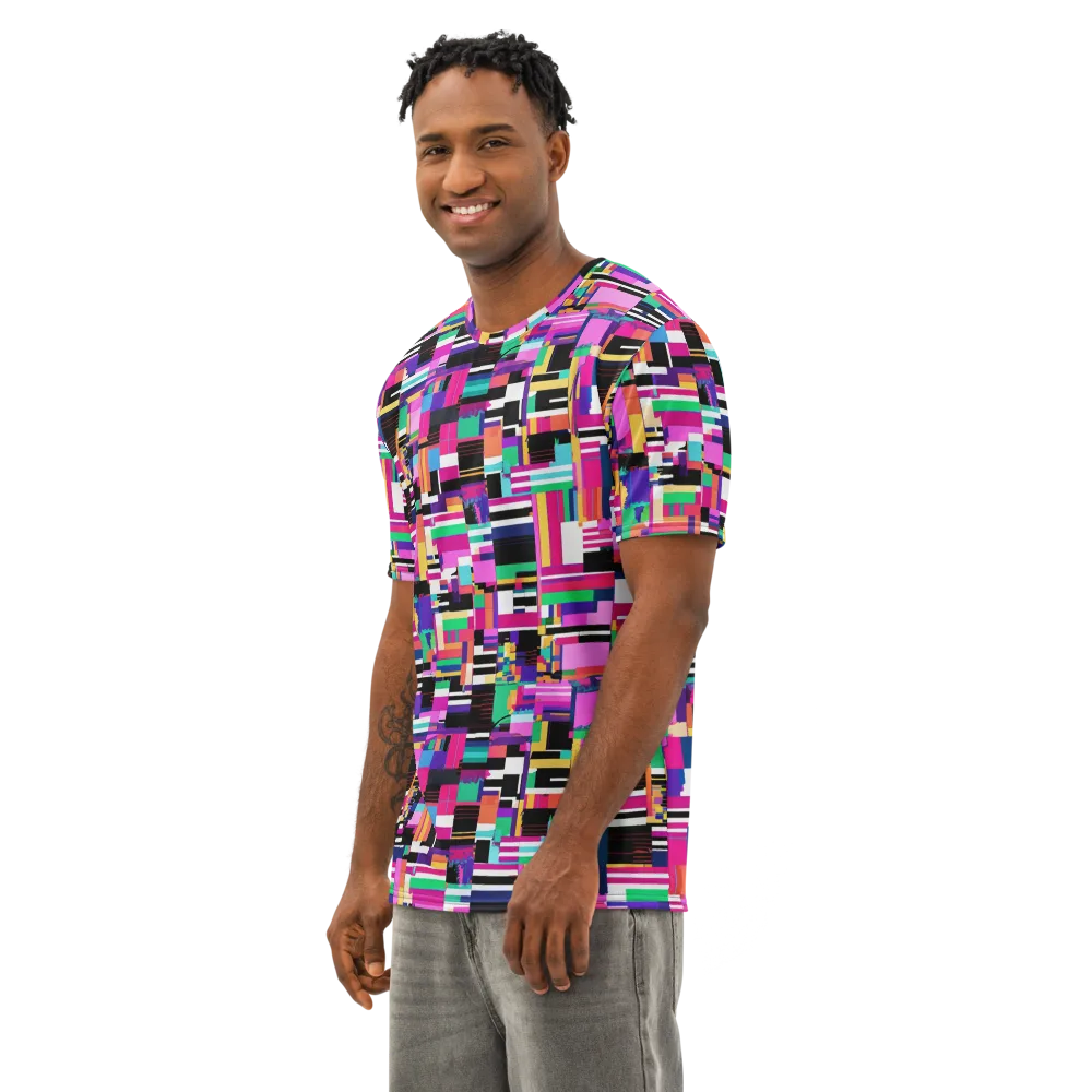 Neon Cityscape on Men's Cotton Crew Neck T-Shirt — Left Front