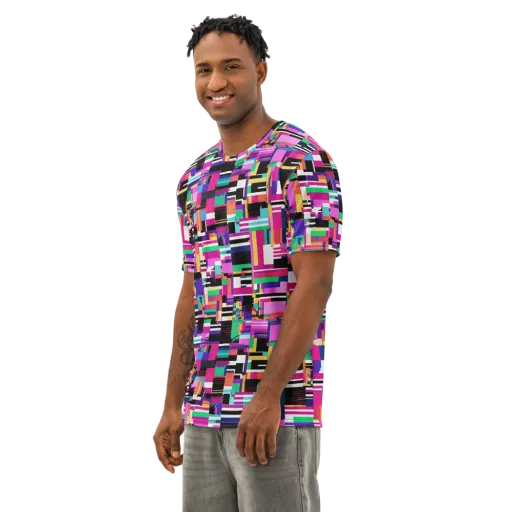 Neon Cityscape on a Men's Cotton Crew Neck T-Shirt