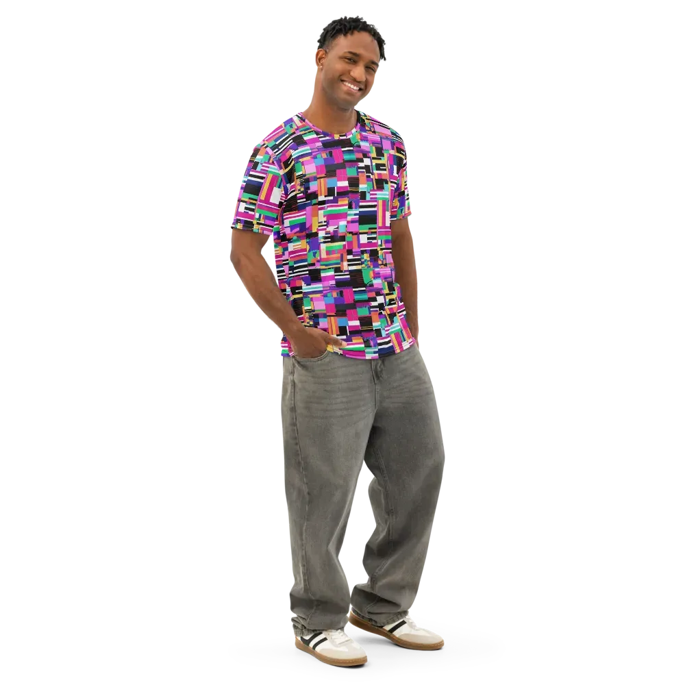 Neon Cityscape on Men's Cotton Crew Neck T-Shirt — Right Front