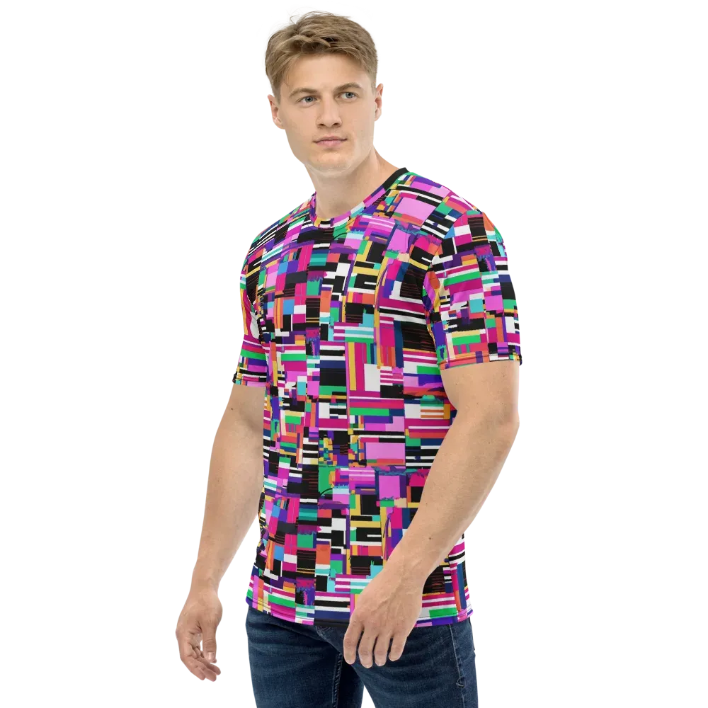 Neon Cityscape on Men's Crew Neck T-Shirt — Left