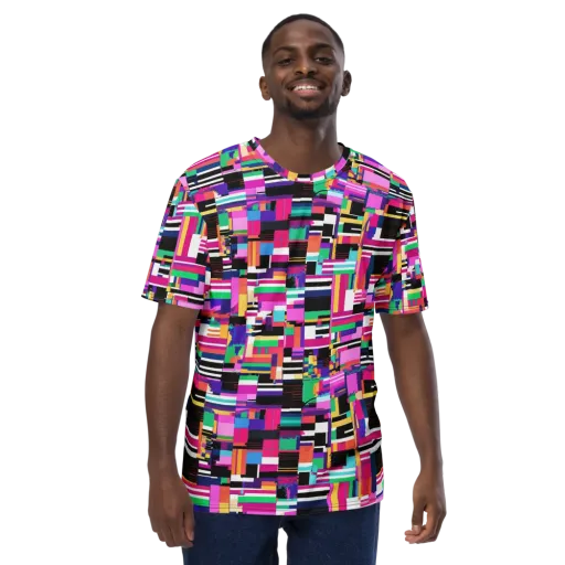 Neon Cityscape on a Men's Crew Neck T-Shirt