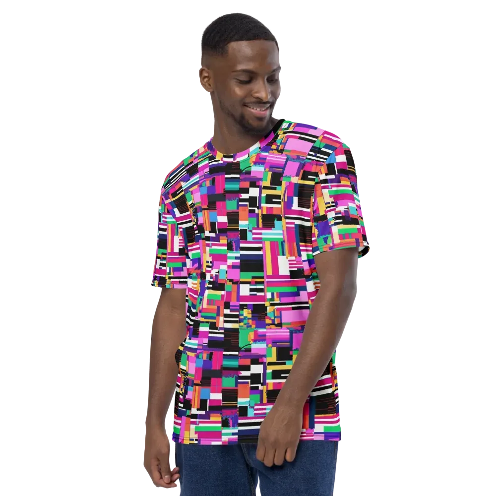 Neon Cityscape on Men's Crew Neck T-Shirt — Left