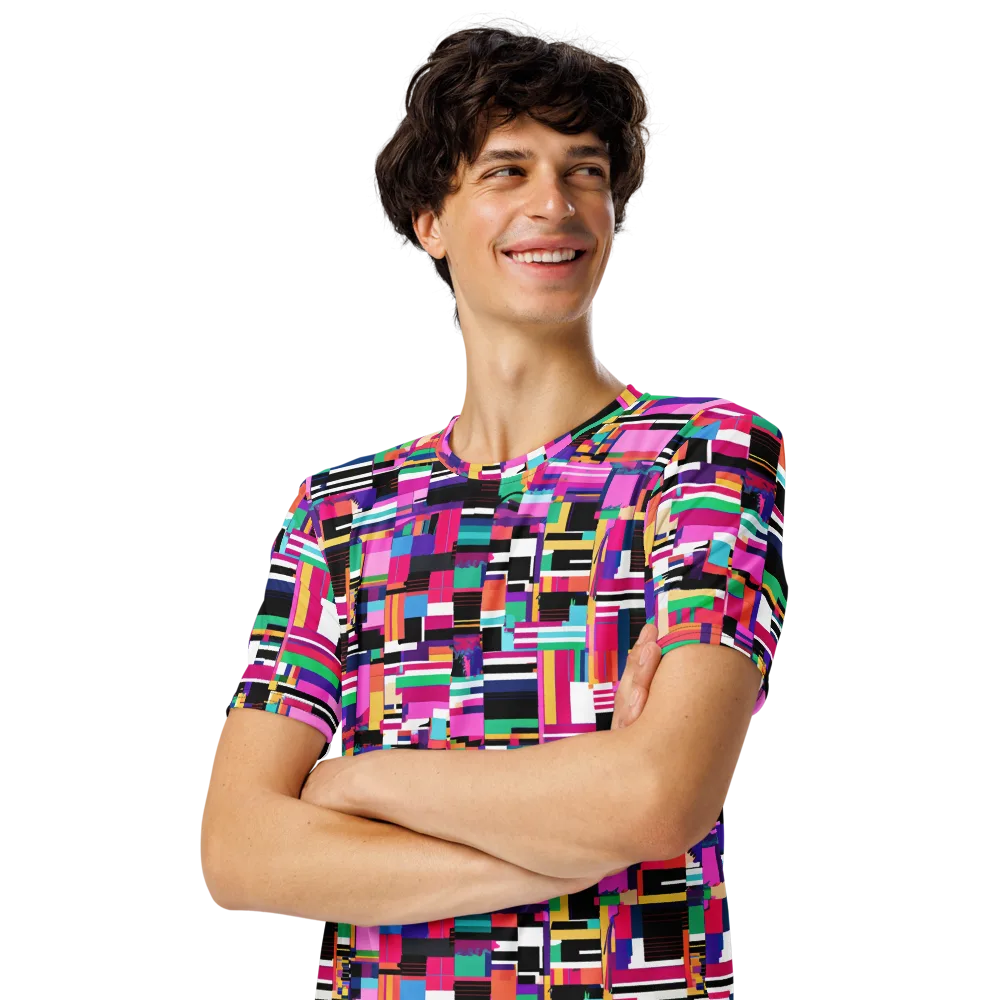 Neon Cityscape on Men's Crew Neck T-Shirt — Left Front