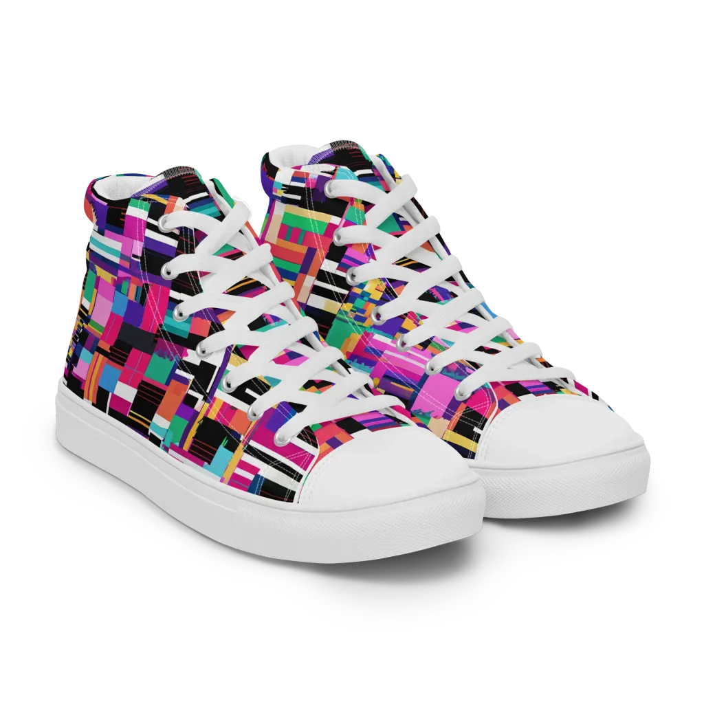 Neon Cityscape on Men's High Top Canvas Shoes — Right Front