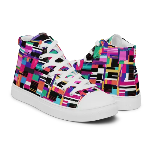 Neon Cityscape on a Men's High Top Canvas Shoes