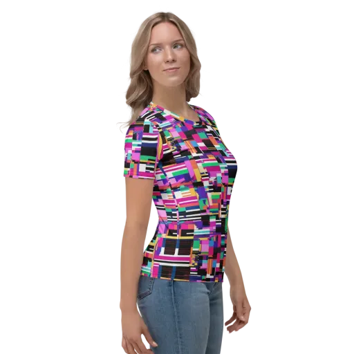 Neon Cityscape on a Women's Crew Neck T-Shirt