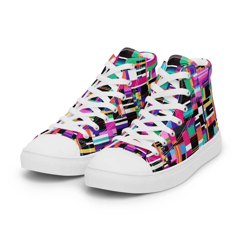 Neon Cityscape on Women's High Top Canvas Shoes — Left Front