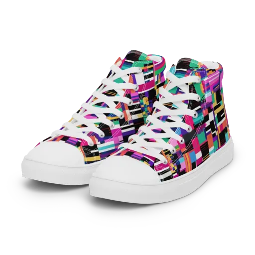 Neon Cityscape on a Women's High Top Canvas Shoes