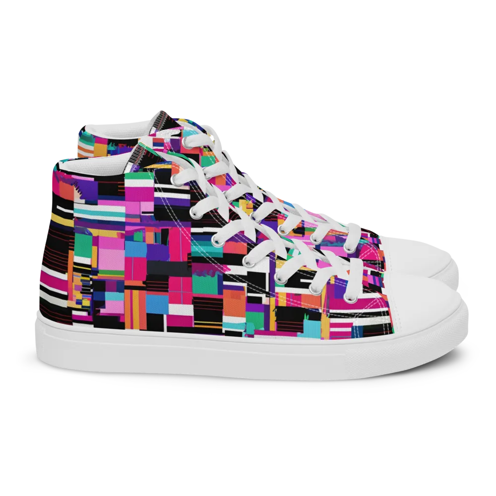Neon Cityscape on Women's High Top Canvas Shoes — Right