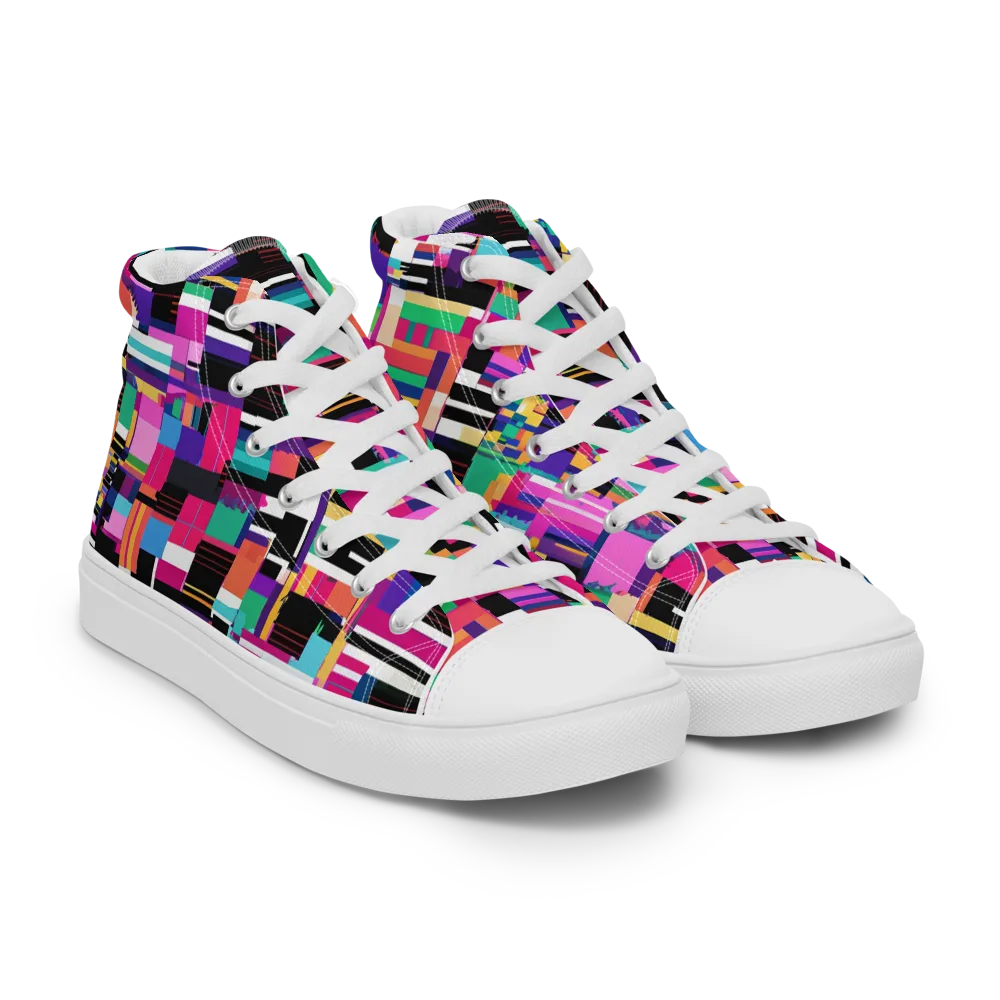 Neon Cityscape on Women's High Top Canvas Shoes — Right Front