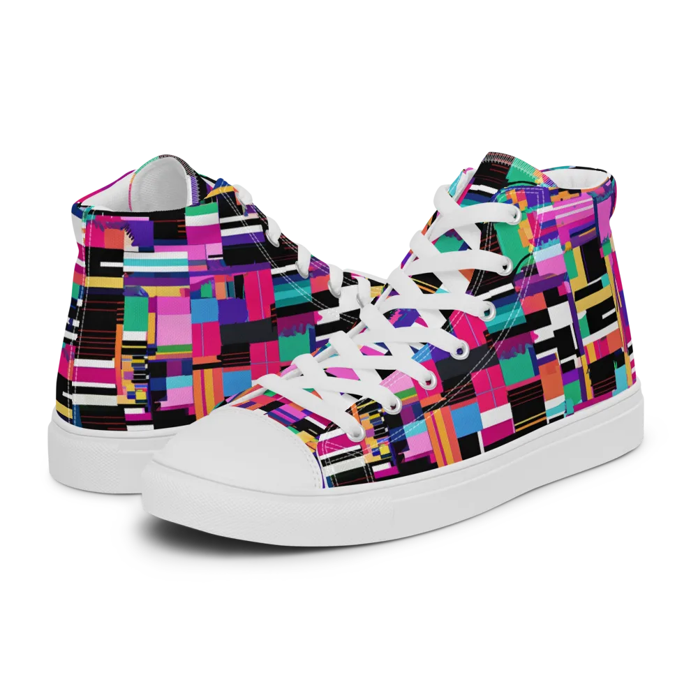Neon Cityscape on Women's High Top Canvas Shoes — Left