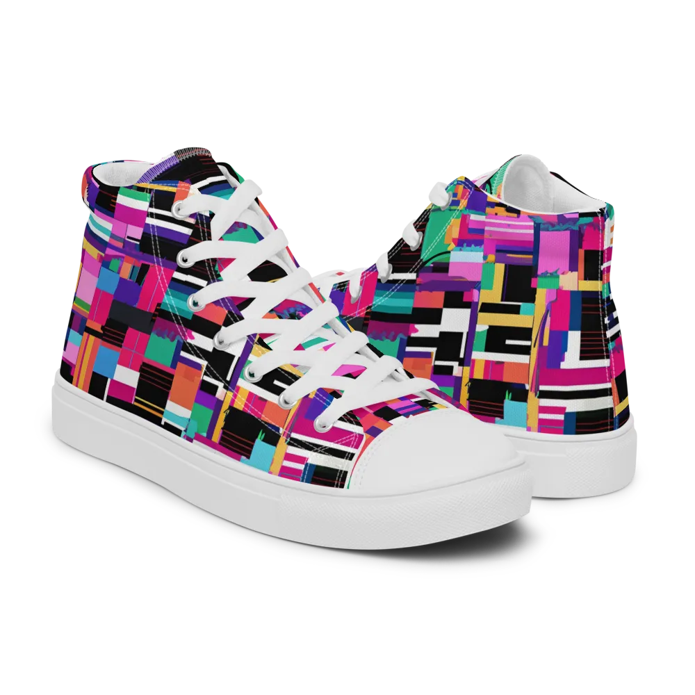 Neon Cityscape on Women's High Top Canvas Shoes — Right