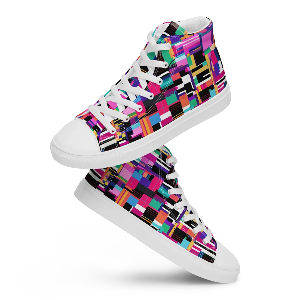 Neon Cityscape on Women's High Top Canvas Shoes — Front