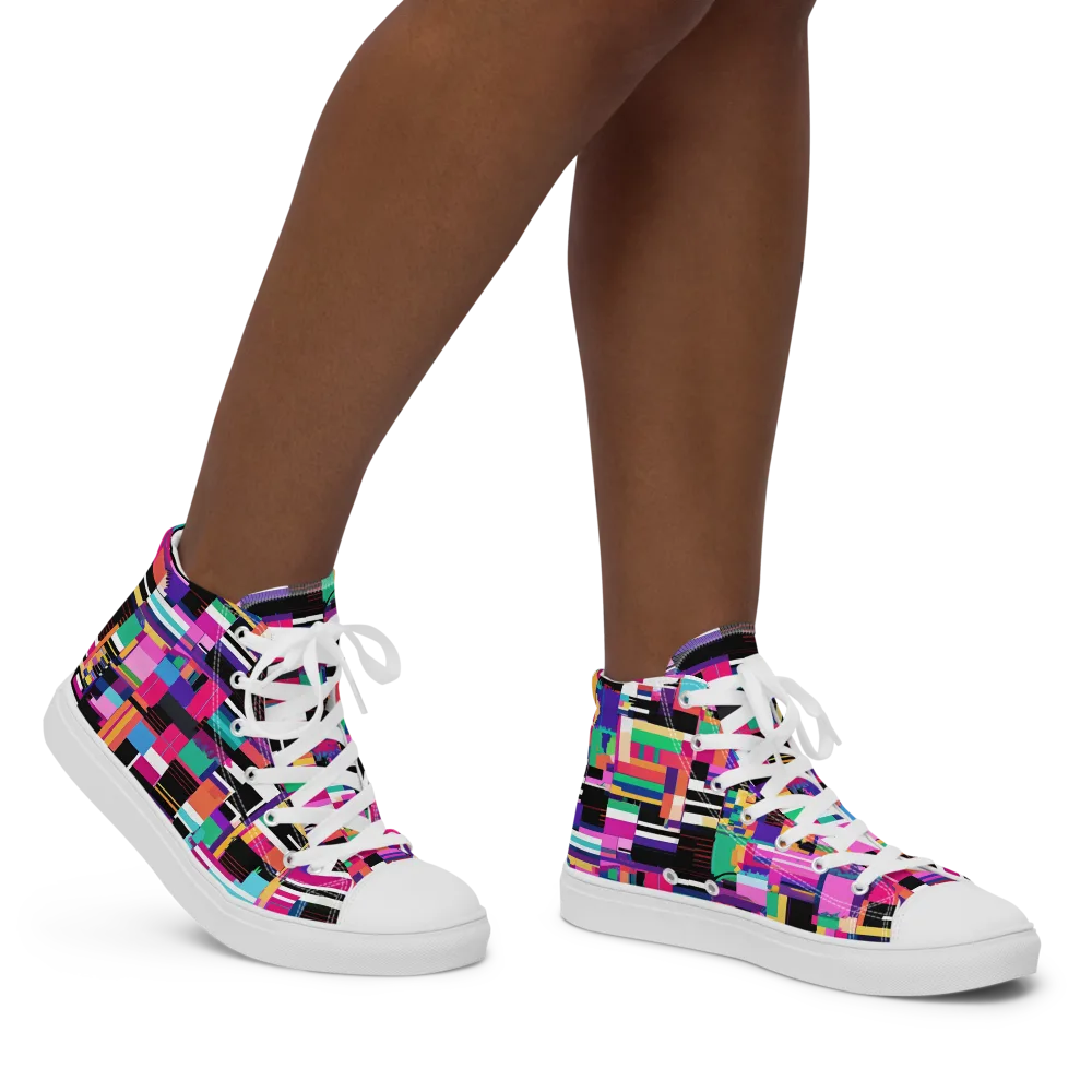 Neon Cityscape on Women's High Top Canvas Shoes — Right