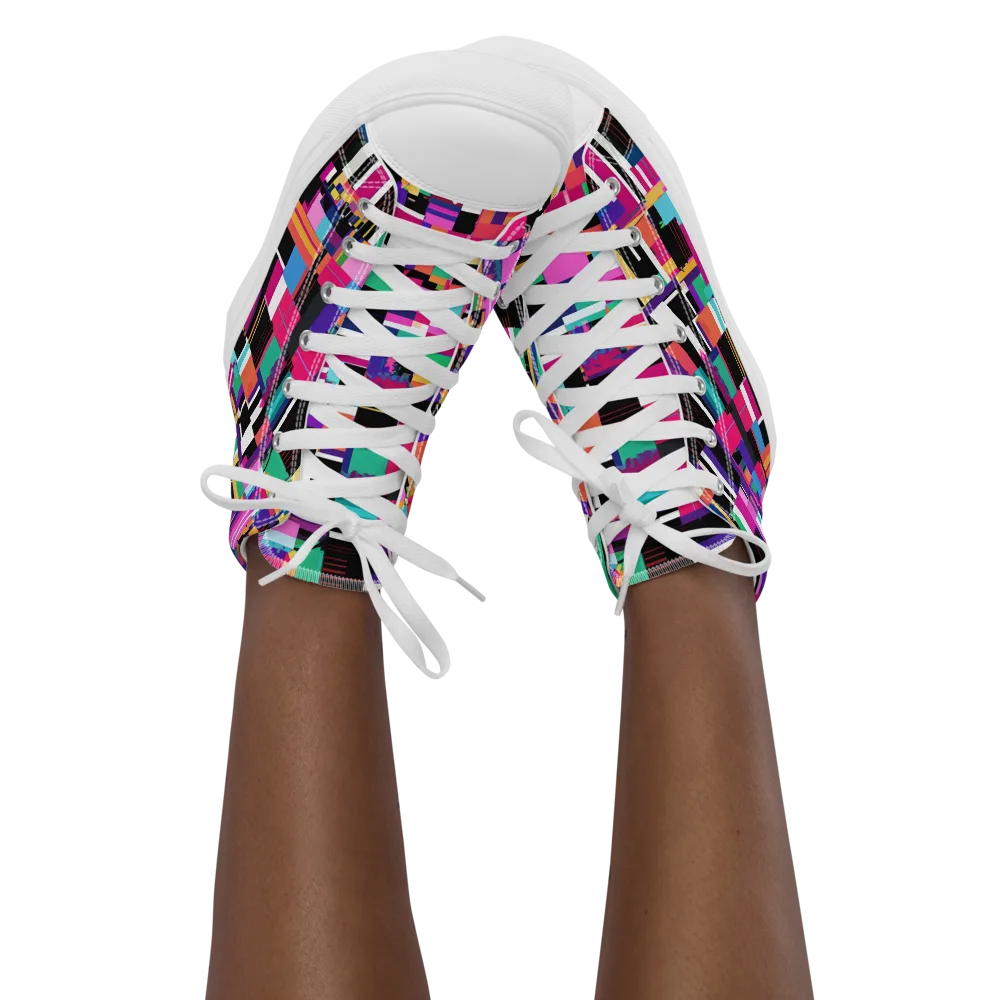 Neon Cityscape on Women's High Top Canvas Shoes — Front