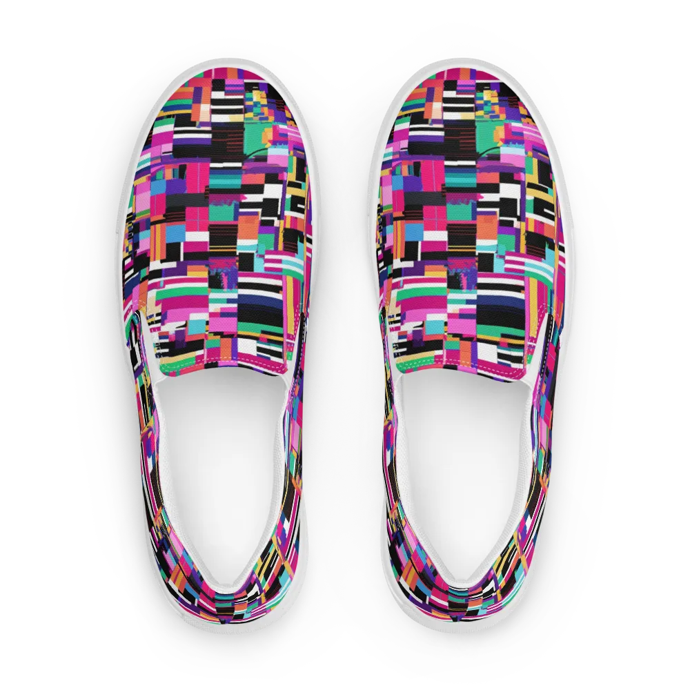 Neon Cityscape on Men's Slip-On Canvas Shoes — Front