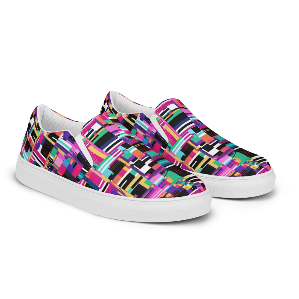 Neon Cityscape on Men's Slip-On Canvas Shoes — Right Front