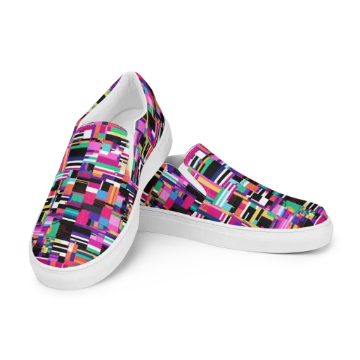 Neon Cityscape on a Men's Slip-On Canvas Shoes