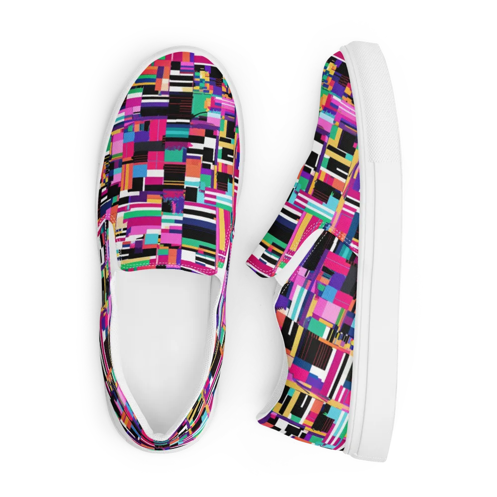 Neon Cityscape on Men's Slip-On Canvas Shoes — Front
