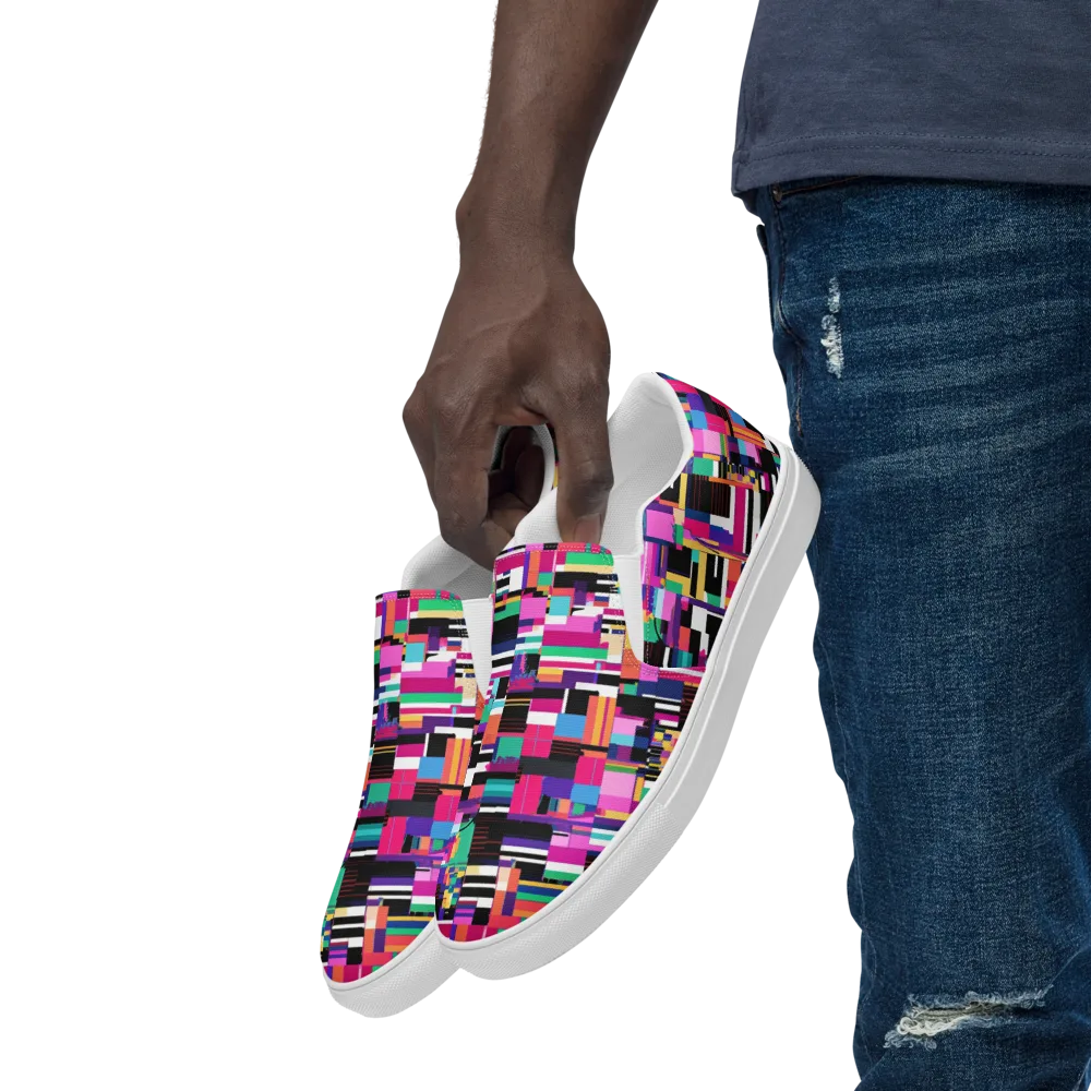 Neon Cityscape on Men's Slip-On Canvas Shoes — Left Front