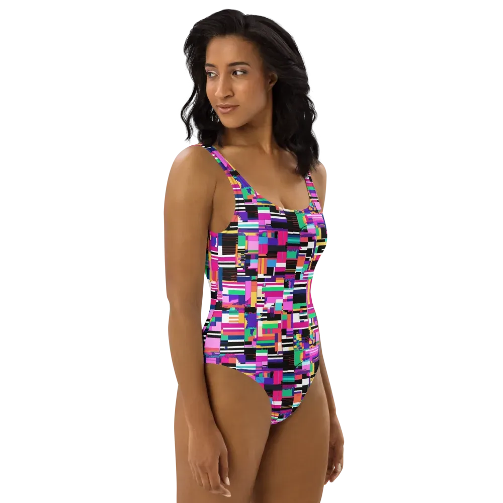 Neon Cityscape on One-Piece Swimsuit — Right