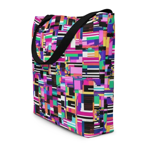 Neon Cityscape on a Large Tote Bag W/ Pocket