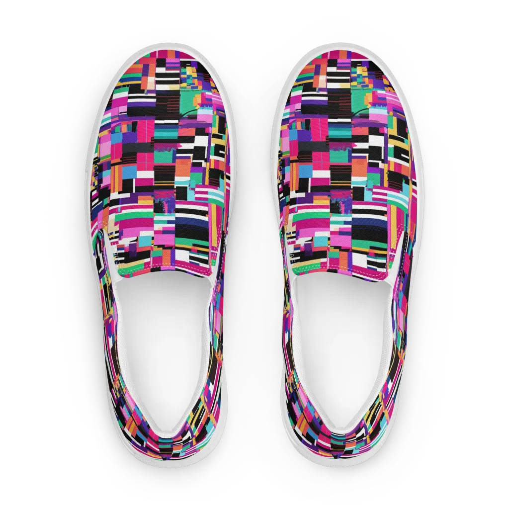 Neon Cityscape on Women's Slip-On Canvas Shoes — Front