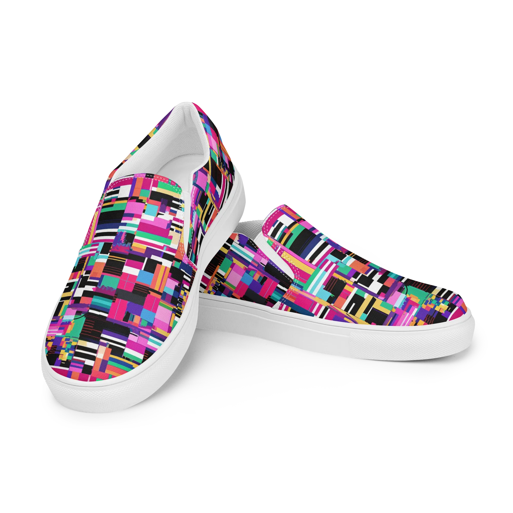 Neon Cityscape on Women's Slip-On Canvas Shoes — Left Front