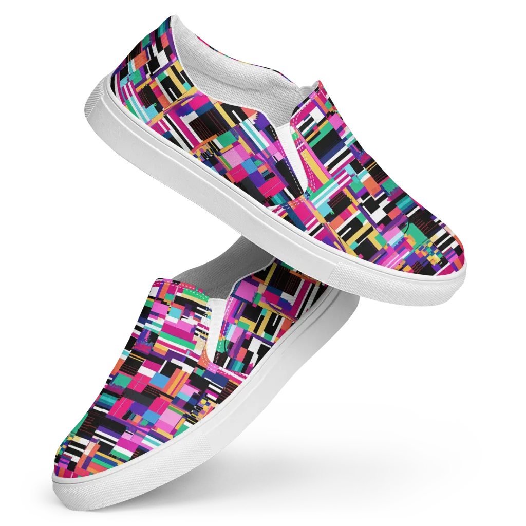 Neon Cityscape on Women's Slip-On Canvas Shoes — Front