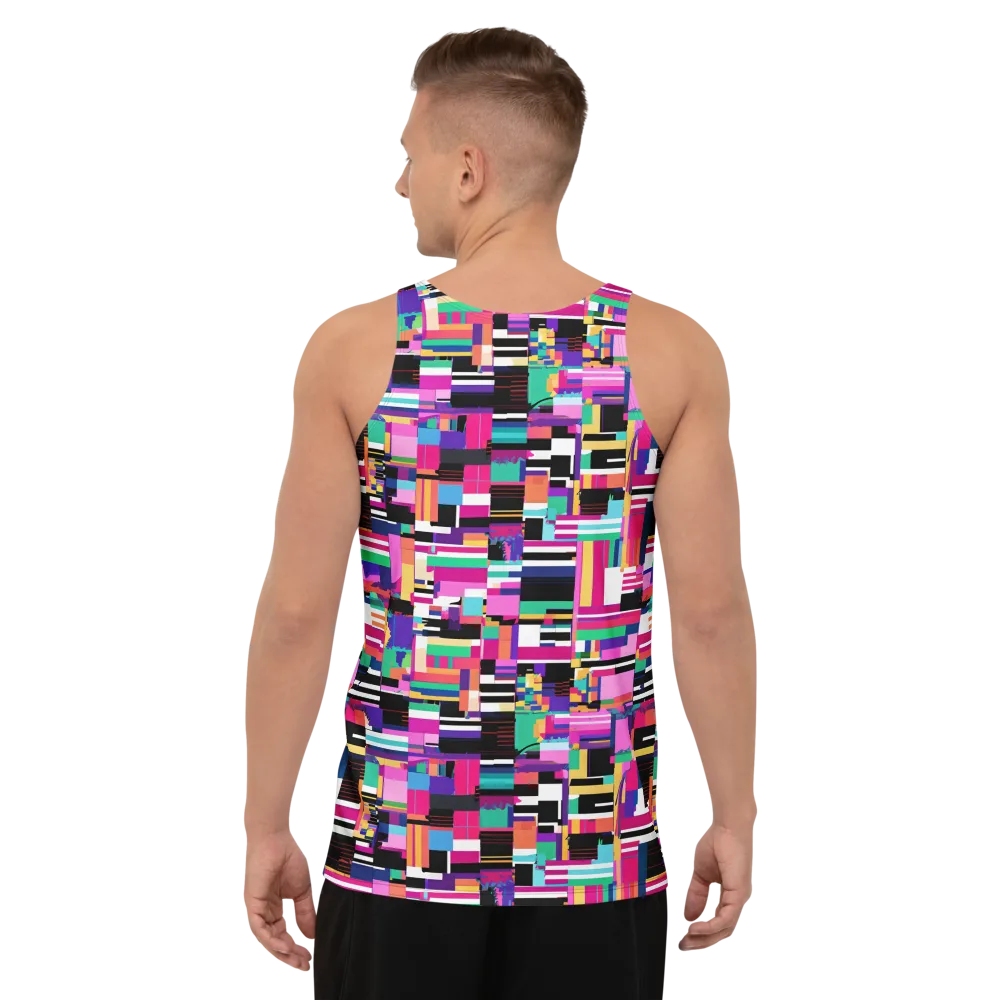 Neon Cityscape on Men's Tank Top — Back