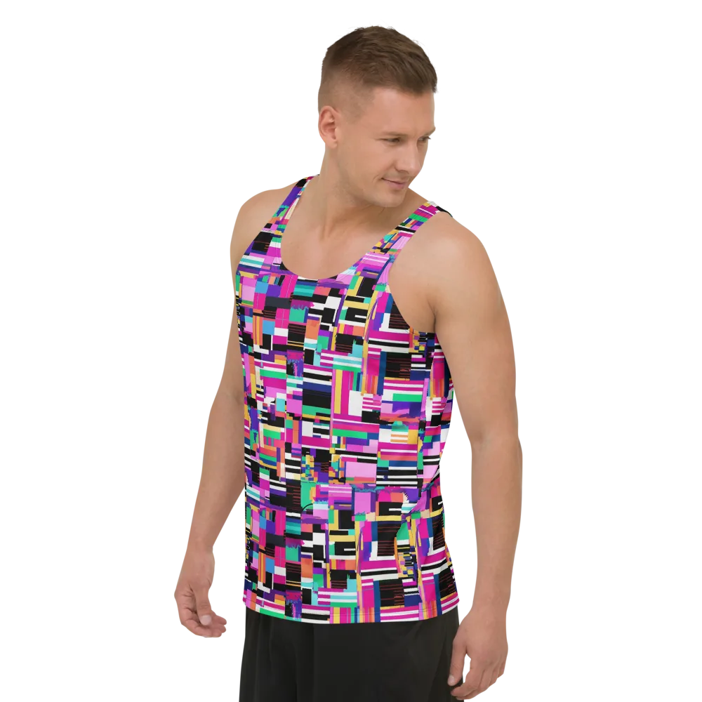 Neon Cityscape on Men's Tank Top — Left Front