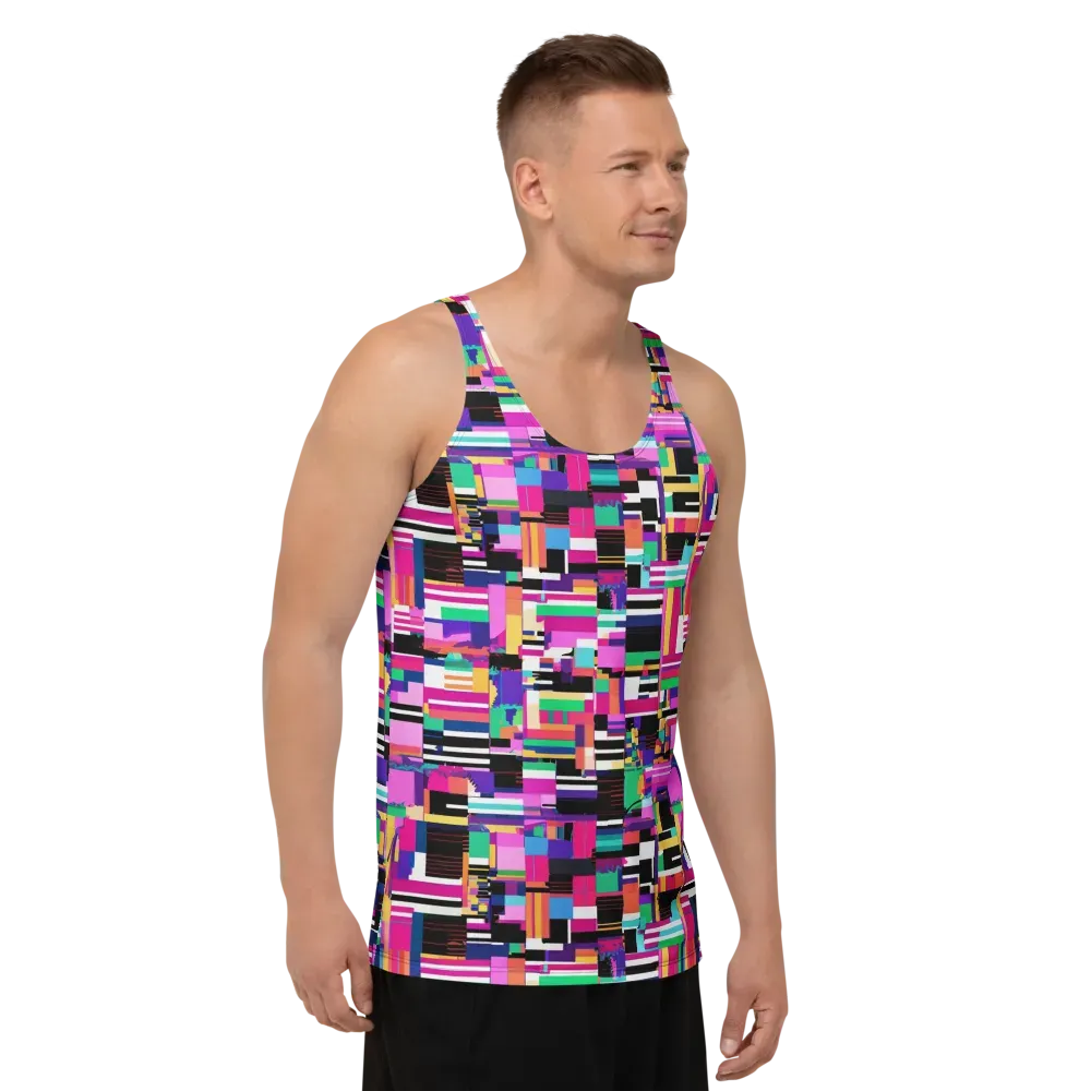 Neon Cityscape on Men's Tank Top — Right Front