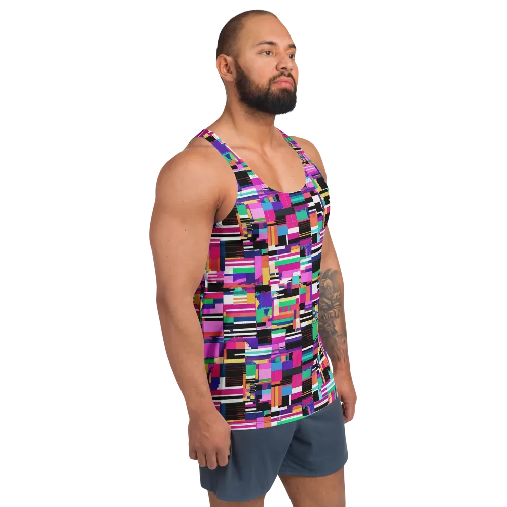 Neon Cityscape on Men's Tank Top — Right Front