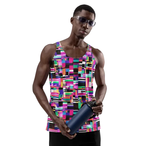 Neon Cityscape on a Men's Tank Top