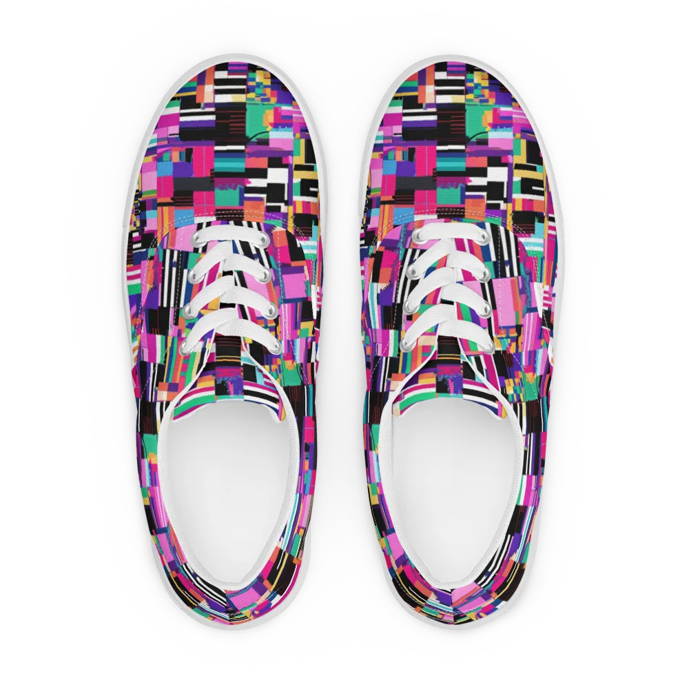 Neon Cityscape on Men's Lace-Up Canvas Shoes — Front