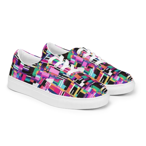 Neon Cityscape on a Men's Lace-Up Canvas Shoes